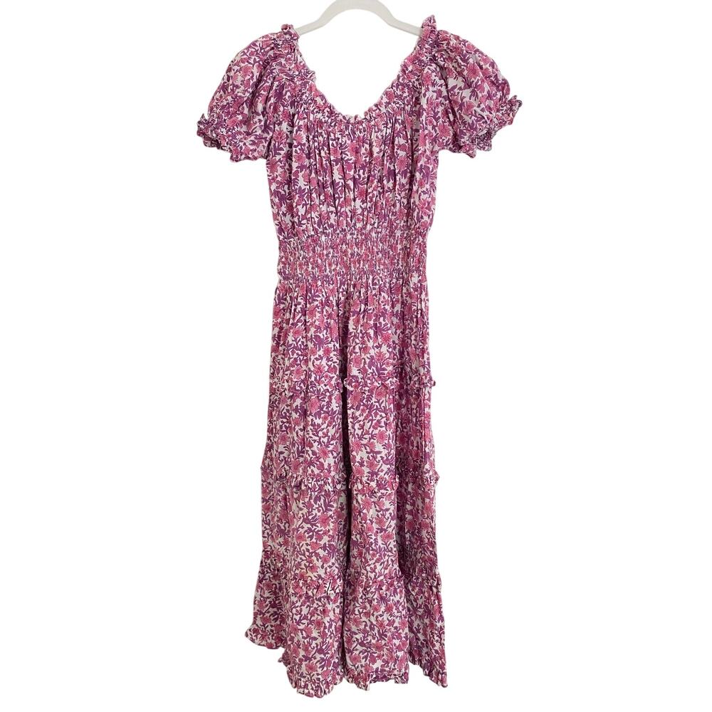 Pink City Prints Tuckernuck Rah Rah Pink Floral Lolita Smocked Cotton Midi Dress